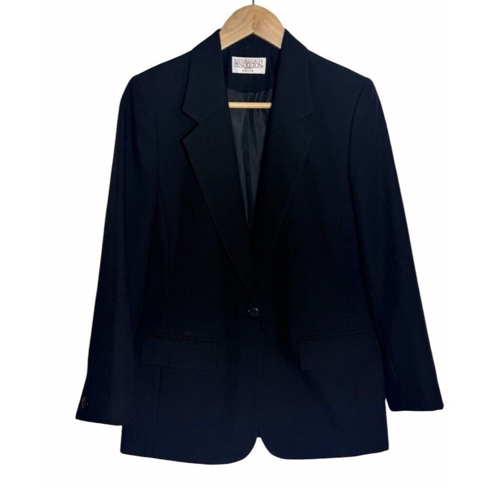 Vintage Sophisticates By Pendleton Blazer Women's 6 Petite Black Made USA Preppy